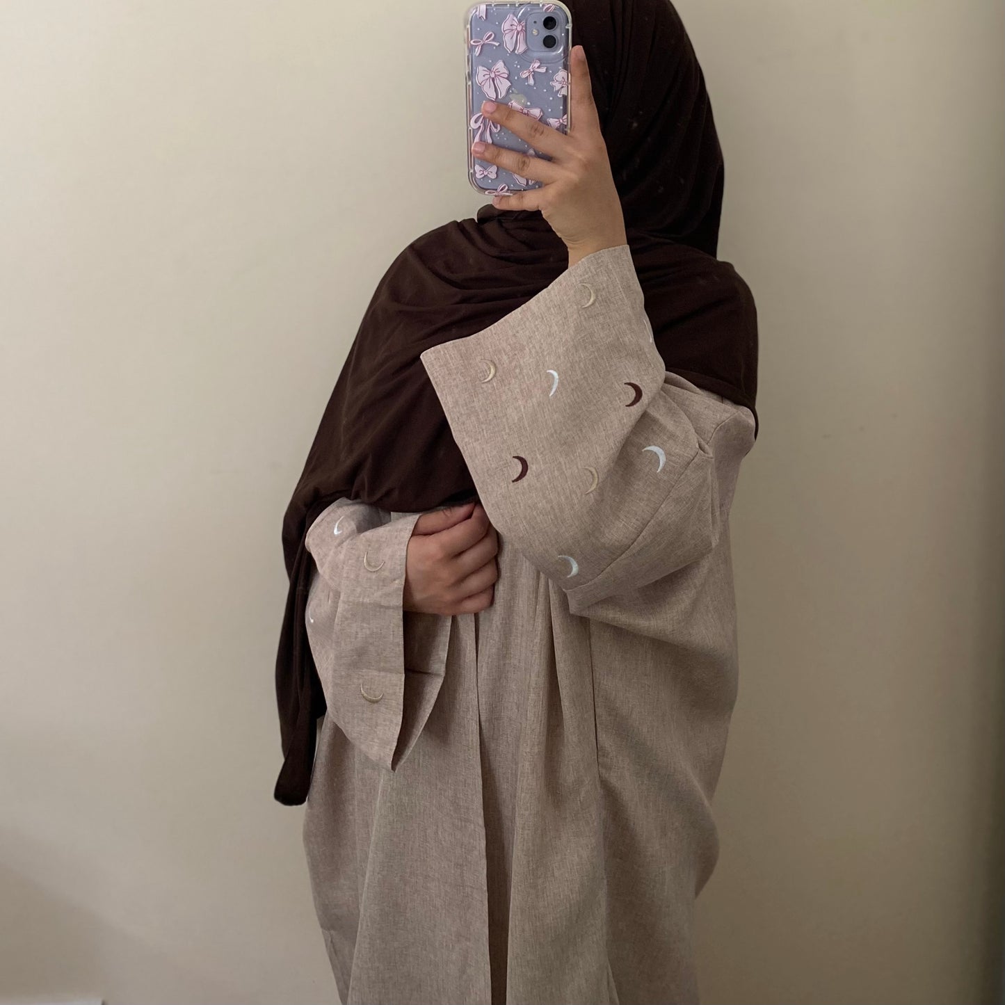 Brown Moon Linen Open Abaya