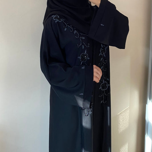 Dubai Abaya with Contrasting Embellishment - Black
