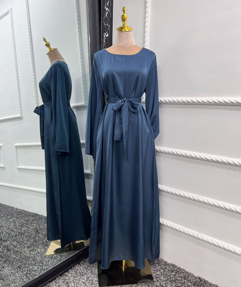 Satin Silk Abaya - Navy